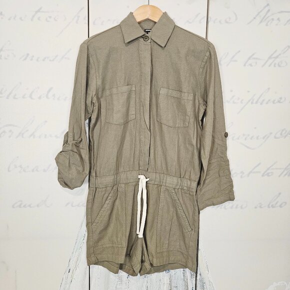 NWT Monrow Romper Size XS 100% Cotton Roll Tab Sleeve - Picture 2 of 12